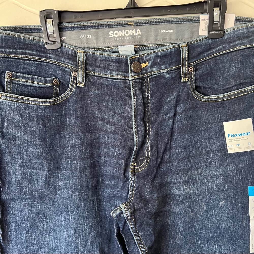Sonoma, flexwear, straight leg, denim jeans, stretch waist, 36W 32L